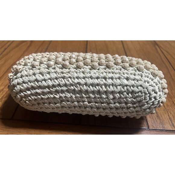Gaymode Italy Purse Raffia Beaded Cream Beige Celluloid Handle 8” x 8” Clean - Picture 3 of 16